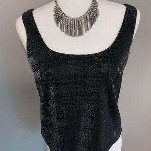 Liz Claiborne Night Black Silver Metallic Rhinestone 2-piece cocktail top blouse